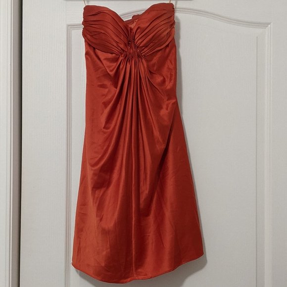 XXS Burnt Orange Strapless Satin Dress - Picture 1 of 5